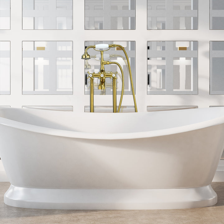Force Vintage Style Cross Handle Claw Foot Floor Mounted Tub Filler