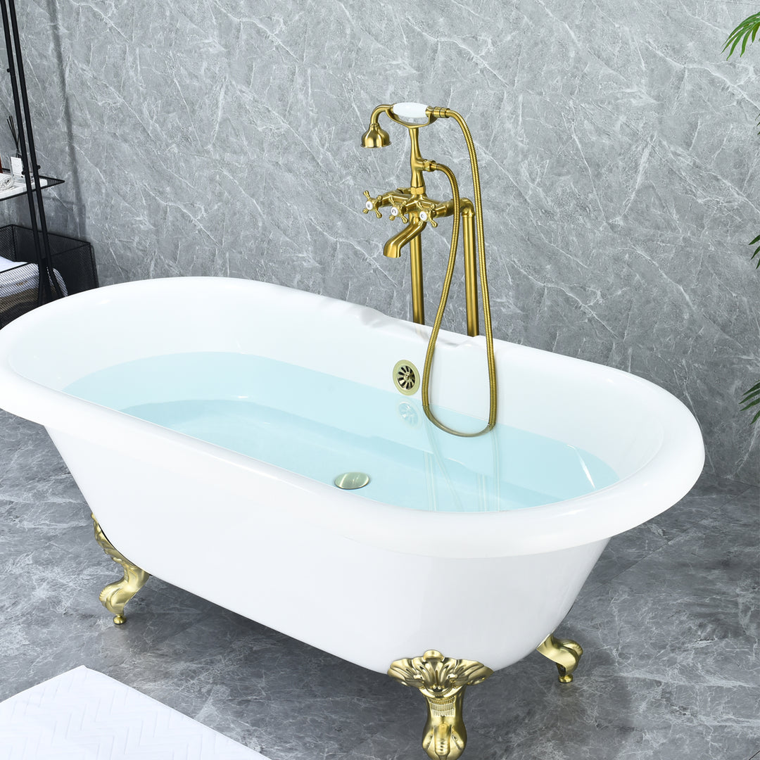 Force Vintage Style Cross Handle Claw Foot Floor Mounted Tub Filler