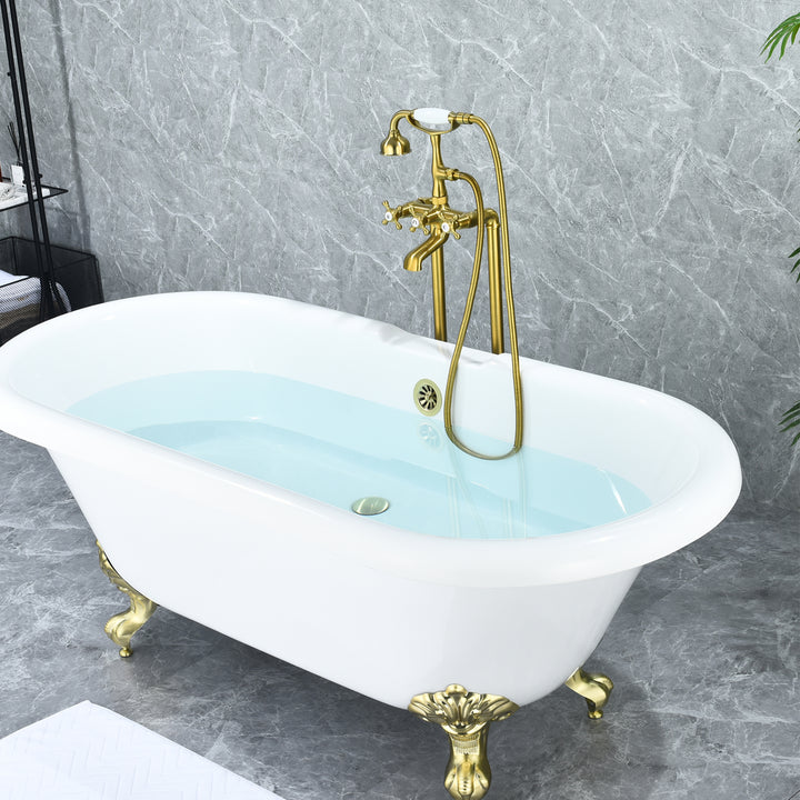 Force Vintage Style Cross Handle Claw Foot Floor Mounted Tub Filler