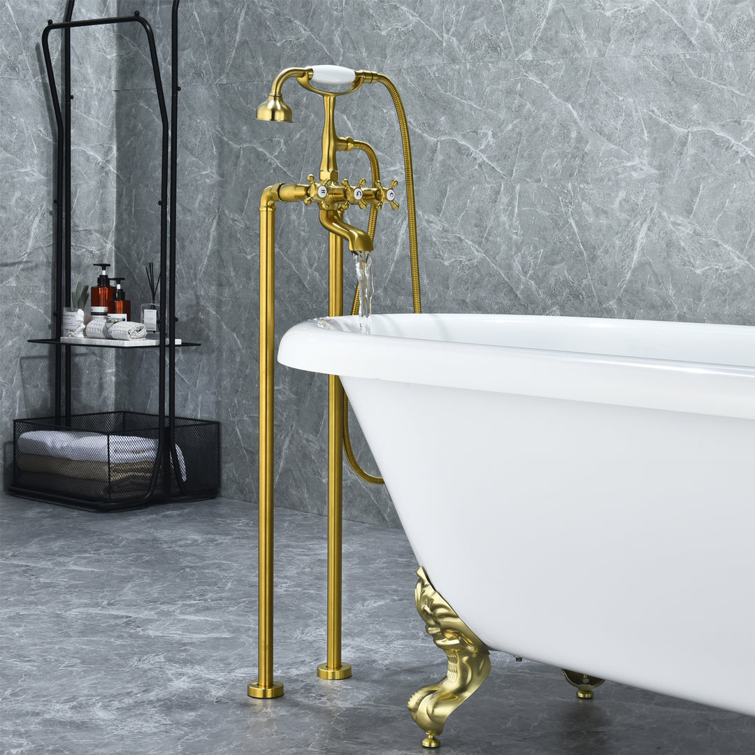 Force Vintage Style Cross Handle Claw Foot Floor Mounted Tub Filler