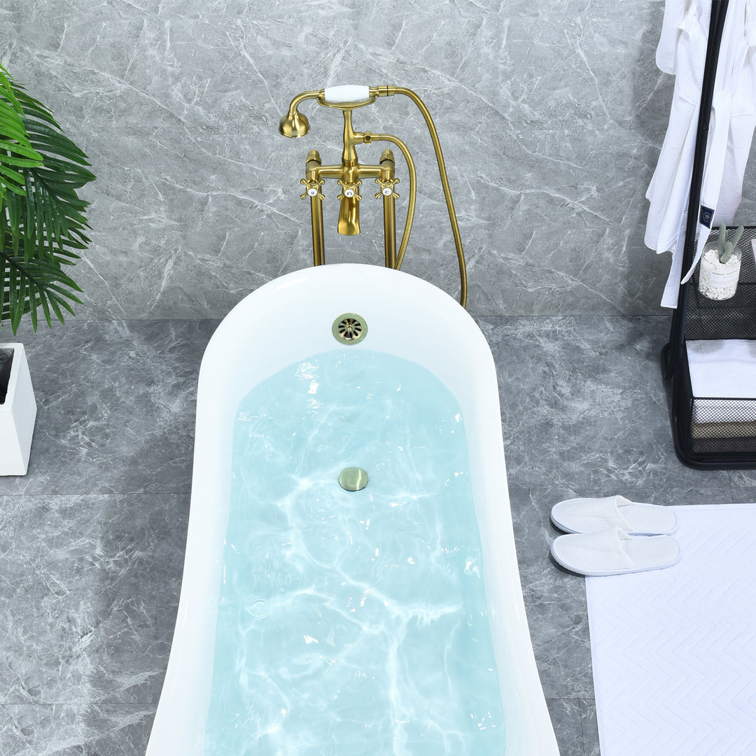 Force Vintage Style Cross Handle Claw Foot Floor Mounted Tub Filler