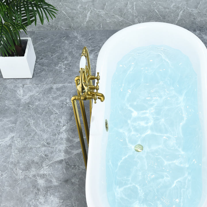 Force Vintage Style Cross Handle Claw Foot Floor Mounted Tub Filler