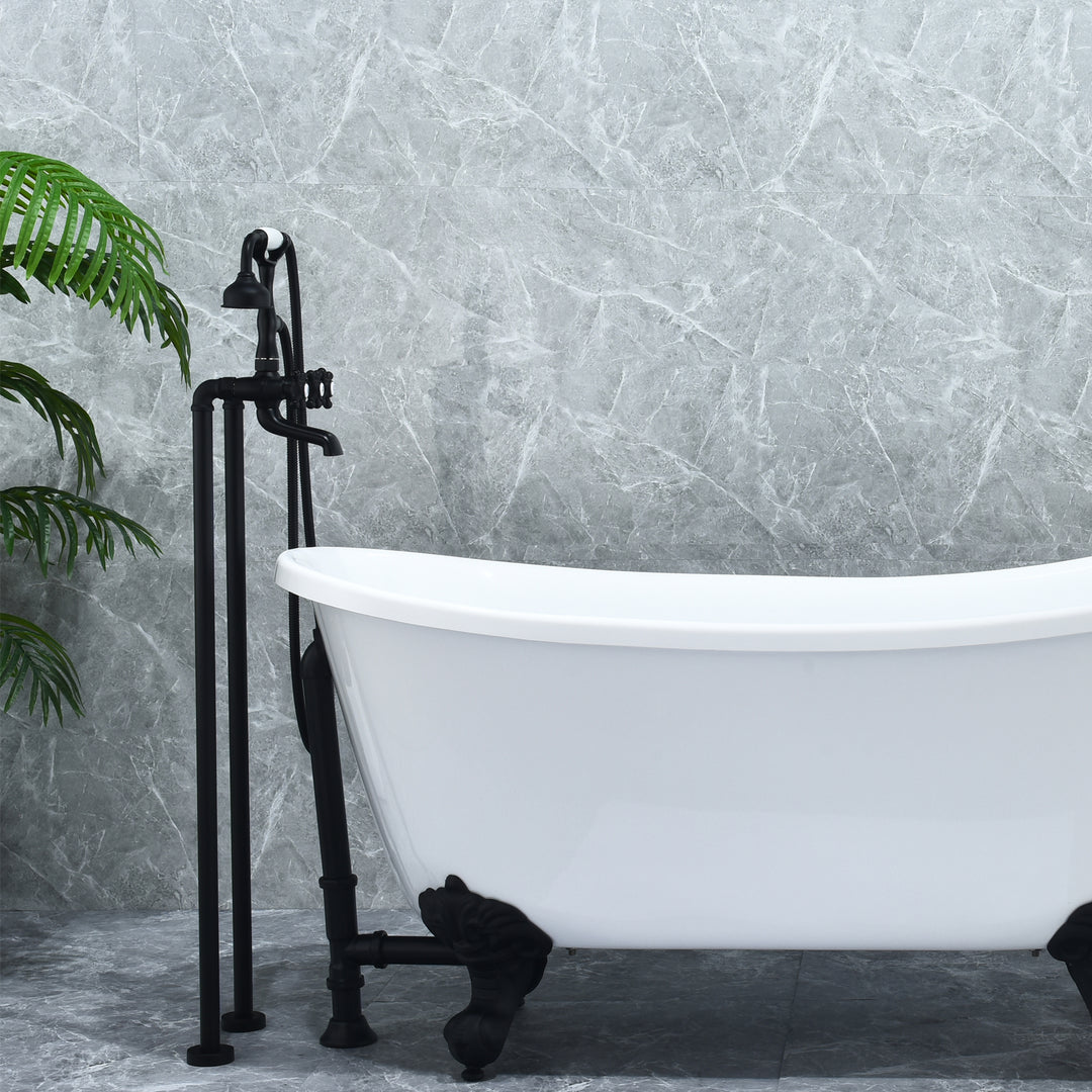Force Vintage Style Cross Handle Claw Foot Floor Mounted Tub Filler