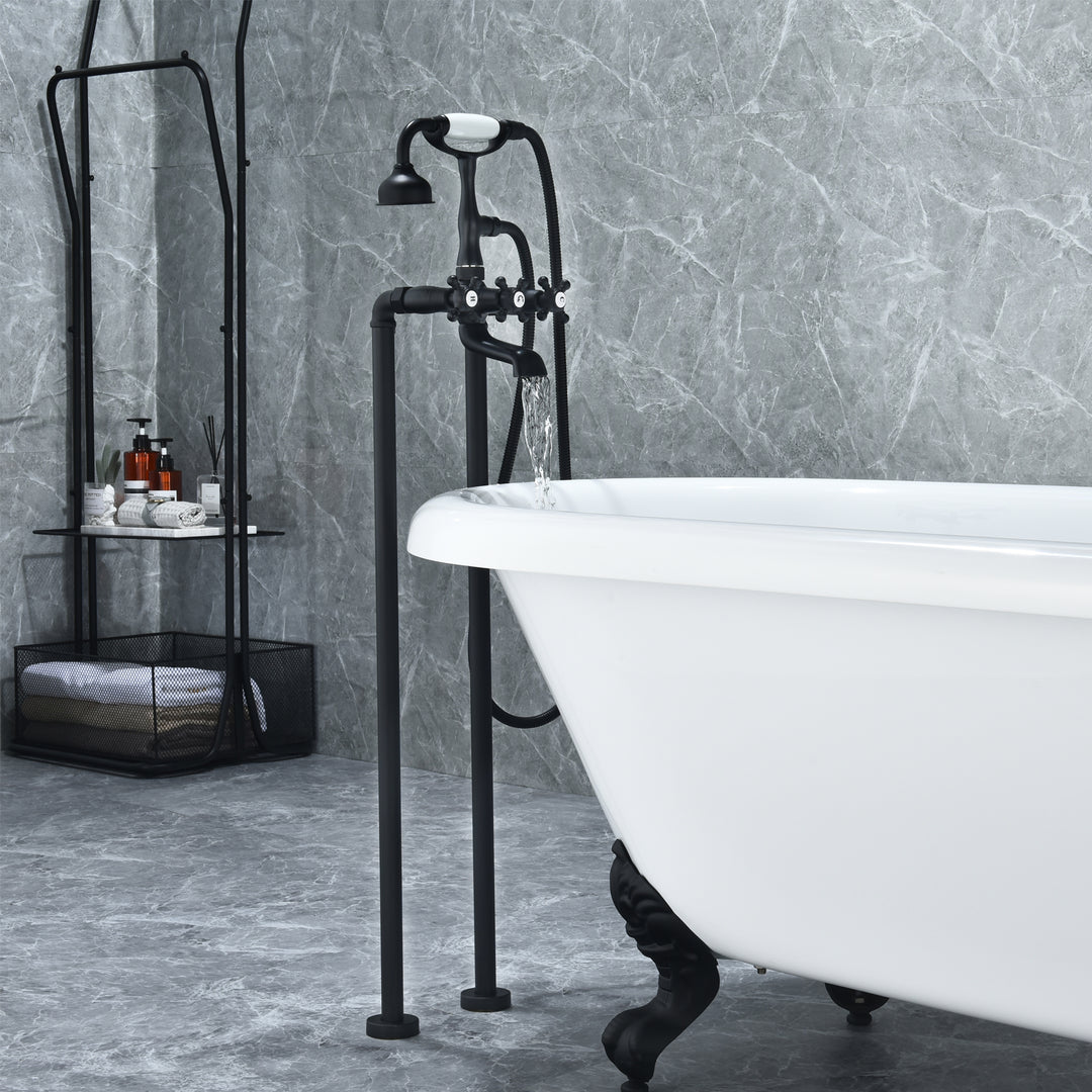 Force Vintage Style Cross Handle Claw Foot Floor Mounted Tub Filler