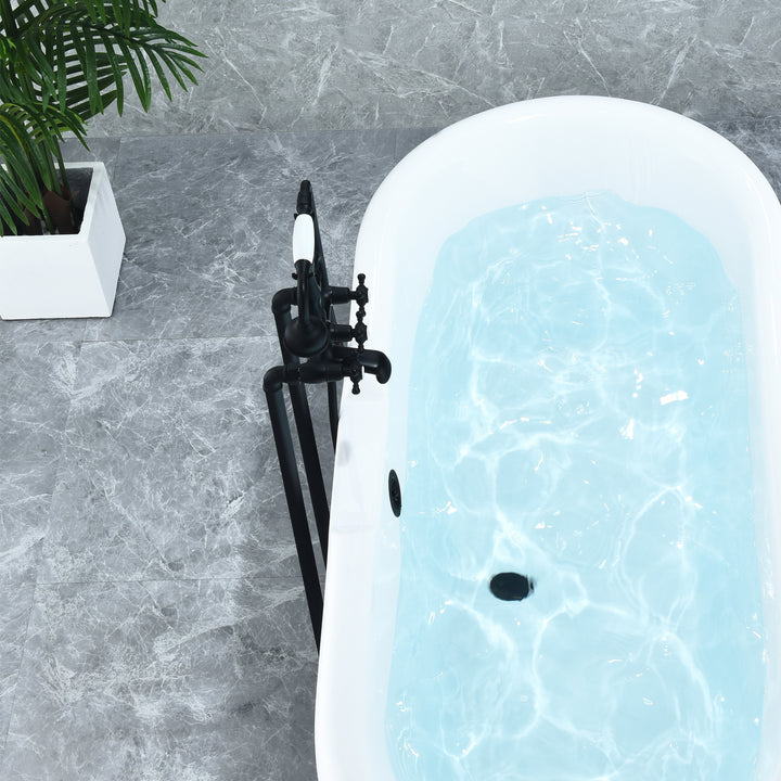 Force Vintage Style Cross Handle Claw Foot Floor Mounted Tub Filler