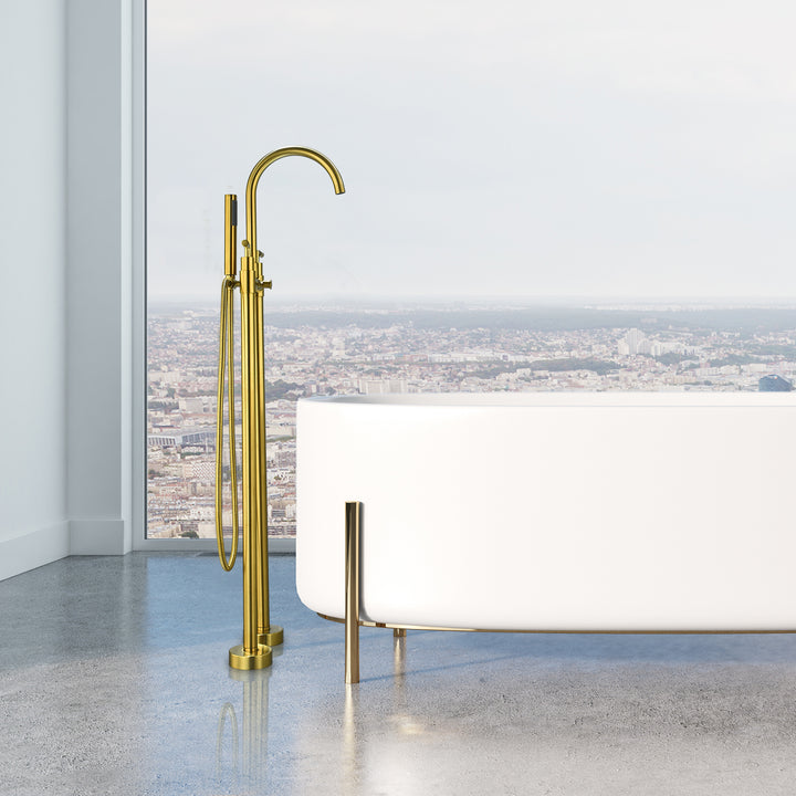 Gnosall Double Lever Handle Freestanding Floor Mounted Tub Filler