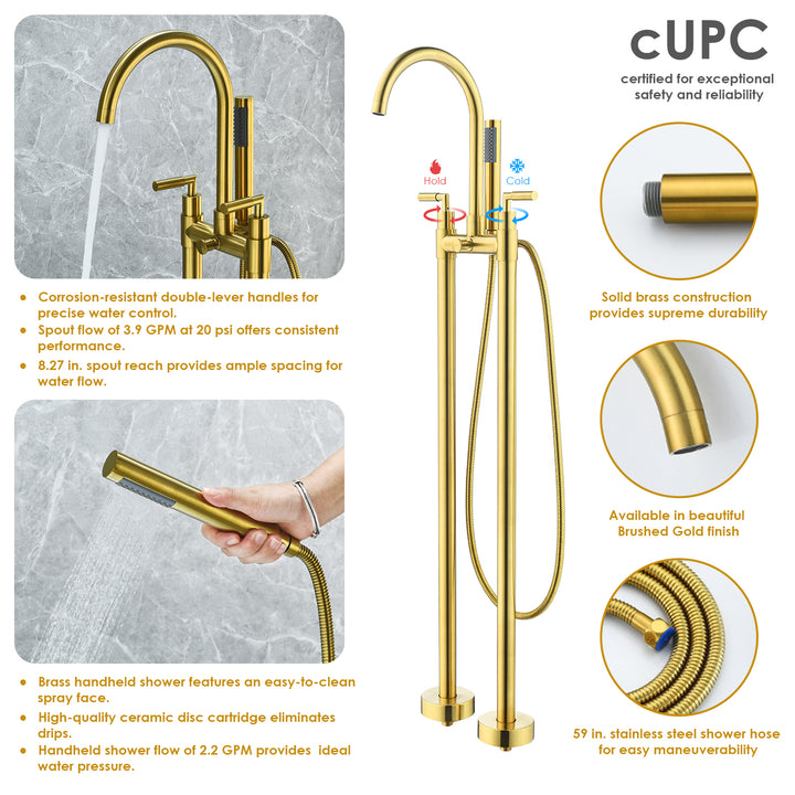 Gnosall Double Lever Handle Freestanding Floor Mounted Tub Filler