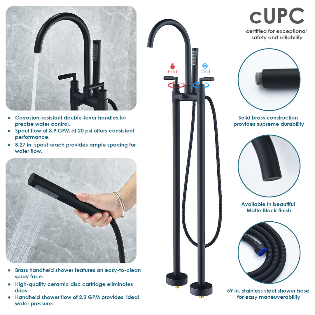 Gnosall Double Lever Handle Freestanding Floor Mounted Tub Filler