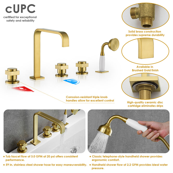 Vikran Triple Handle Deck-Mount Roman Tub Faucet