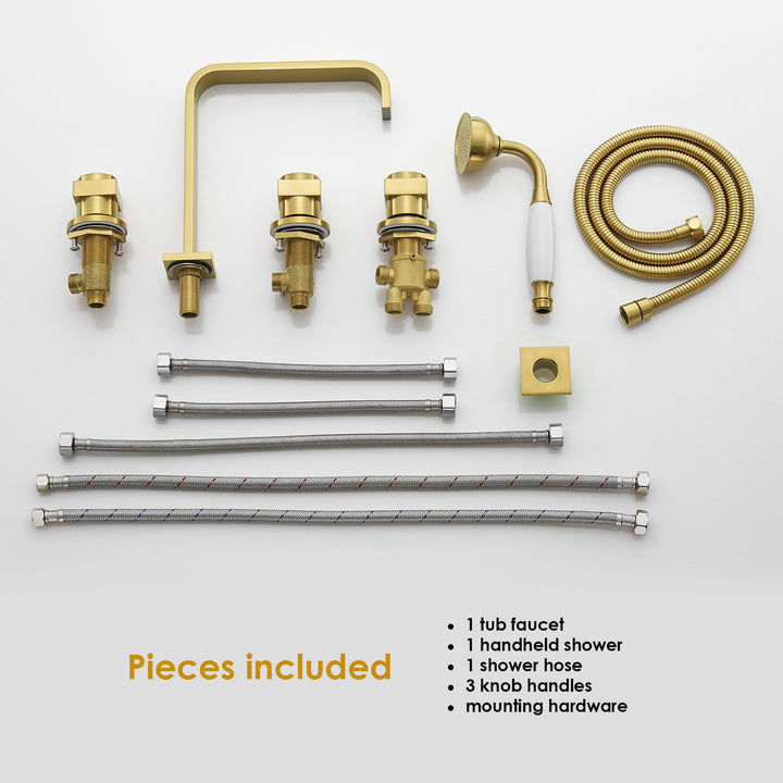 Vikran Triple Handle Deck-Mount Roman Tub Faucet