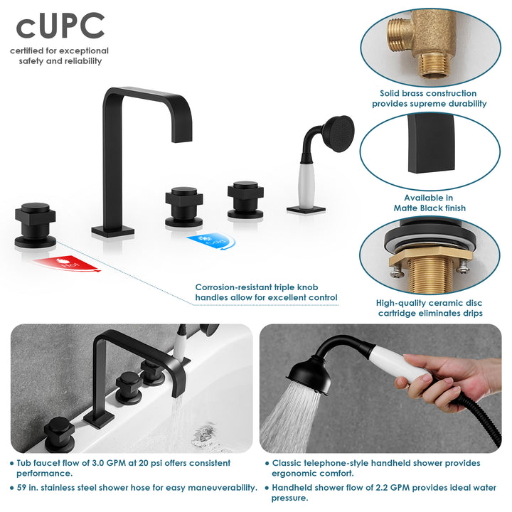 Vikran Triple Handle Deck-Mount Roman Tub Faucet
