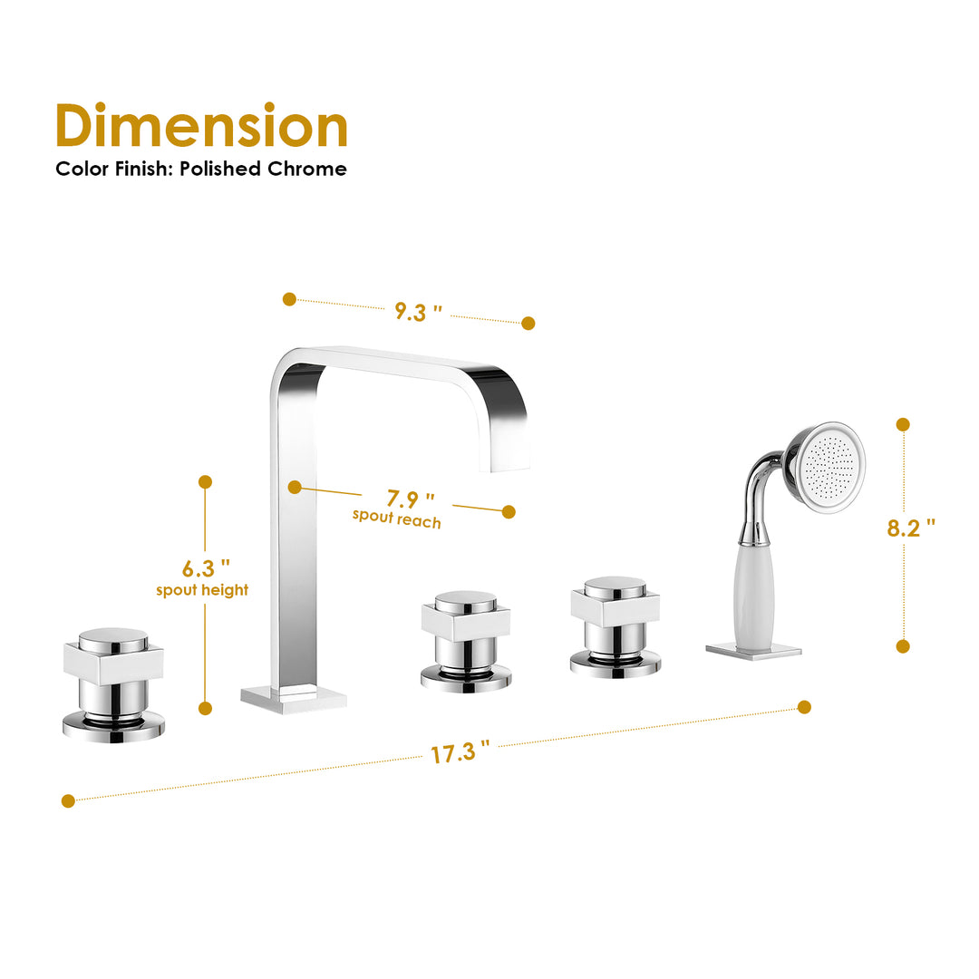 Vikran Triple Handle Deck-Mount Roman Tub Faucet