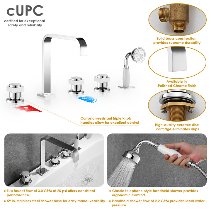 Vikran Triple Handle Deck-Mount Roman Tub Faucet