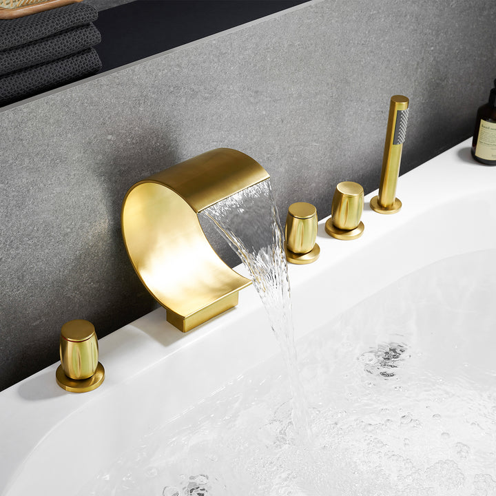 Recea Triple Handle Deck-Mount Roman Tub Faucet