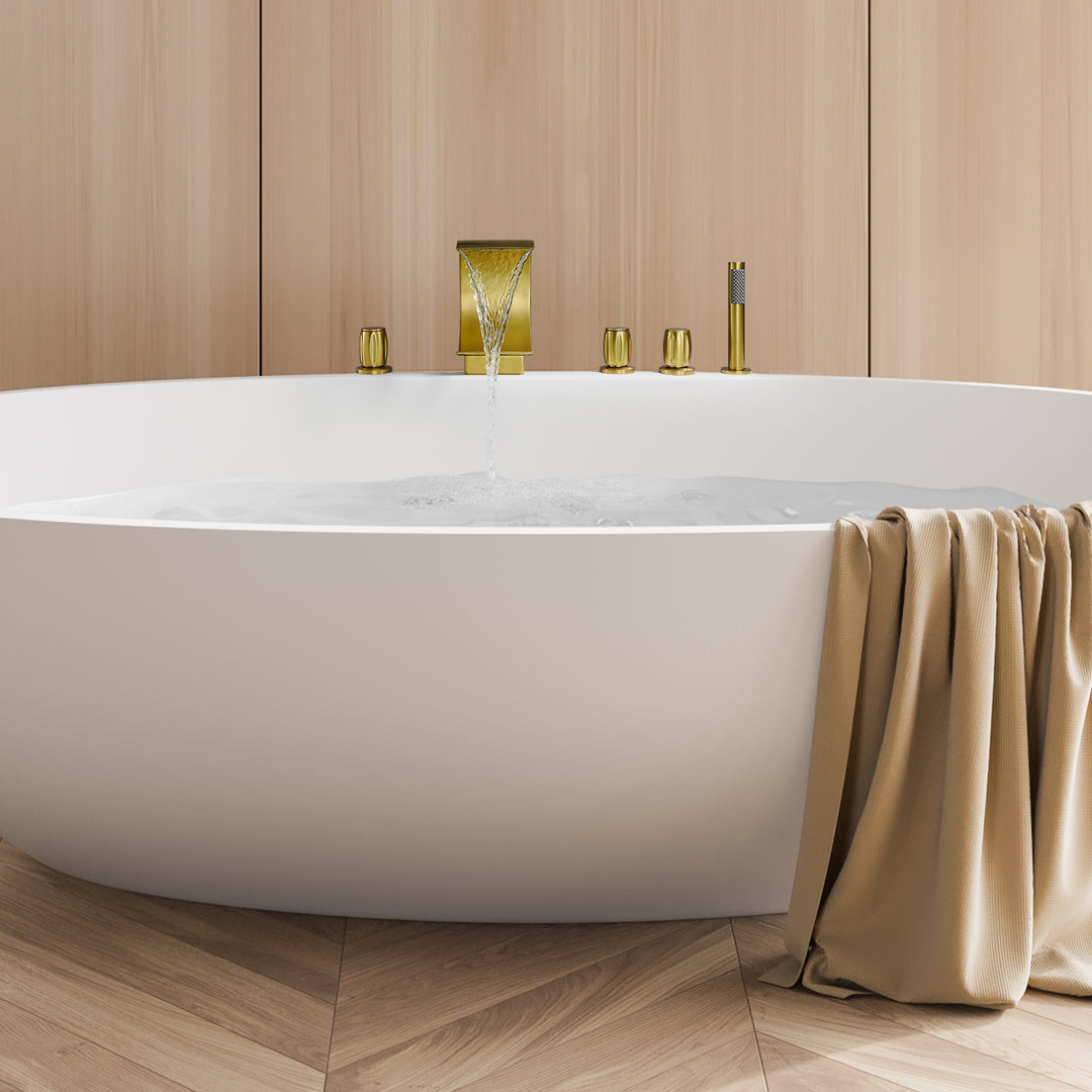 Recea Triple Handle Deck-Mount Roman Tub Faucet