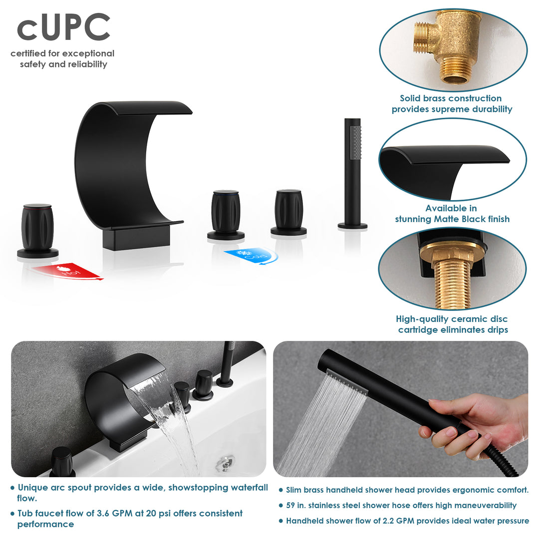 Recea Triple Handle Deck-Mount Roman Tub Faucet