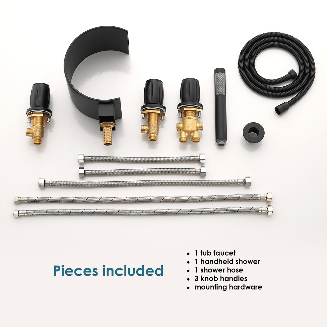 Recea Triple Handle Deck-Mount Roman Tub Faucet