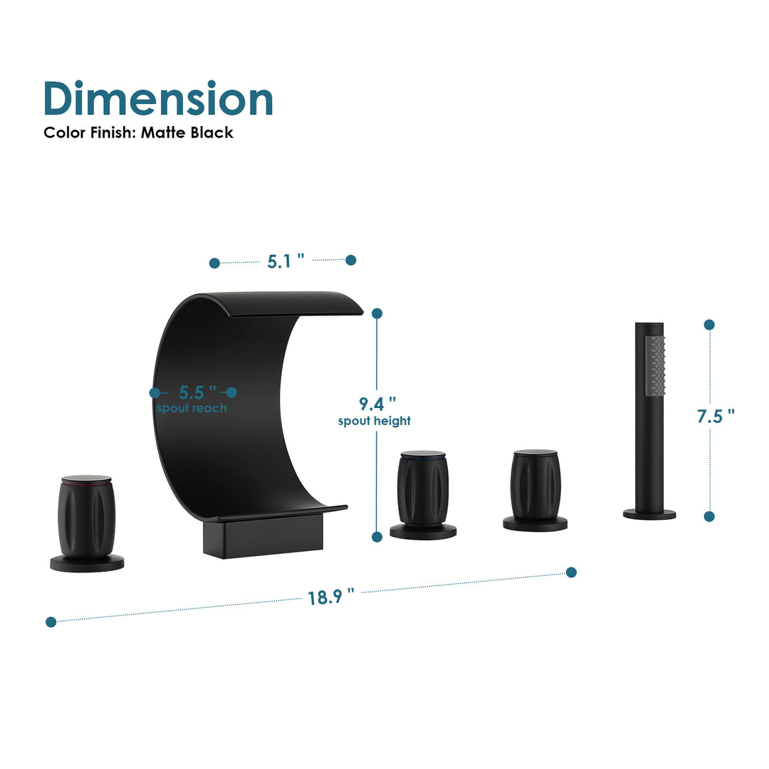 Recea Triple Handle Deck-Mount Roman Tub Faucet