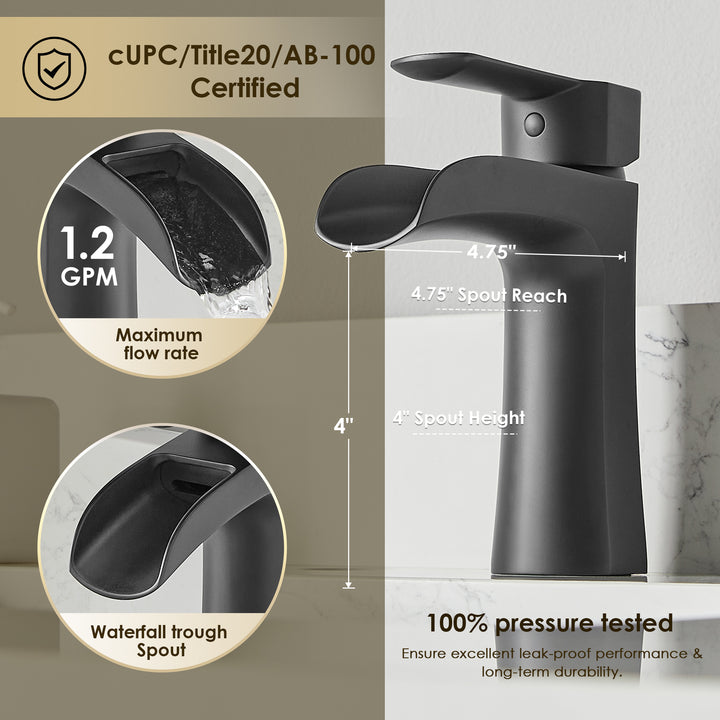 Tatcha Single Hole Single-Handle Waterfall Bathroom Faucet