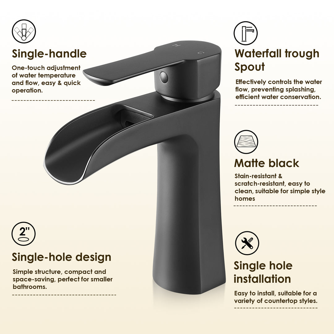 Tatcha Single Hole Single-Handle Waterfall Bathroom Faucet