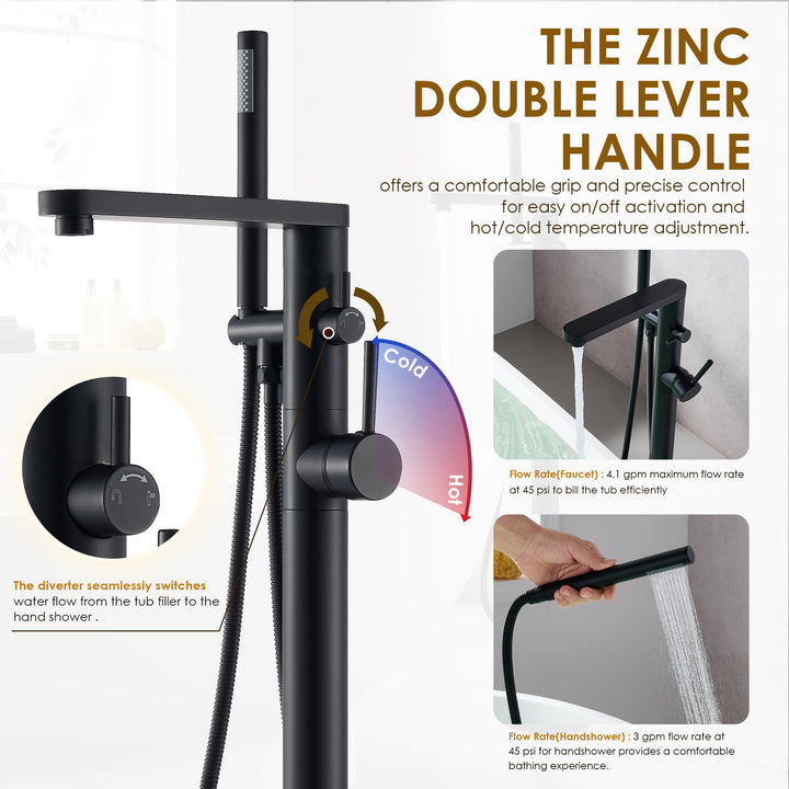 Allario Double Lever Handles Freestanding Floor Mounted Tub Filler