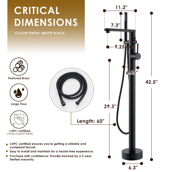 Allario Double Lever Handles Freestanding Floor Mounted Tub Filler