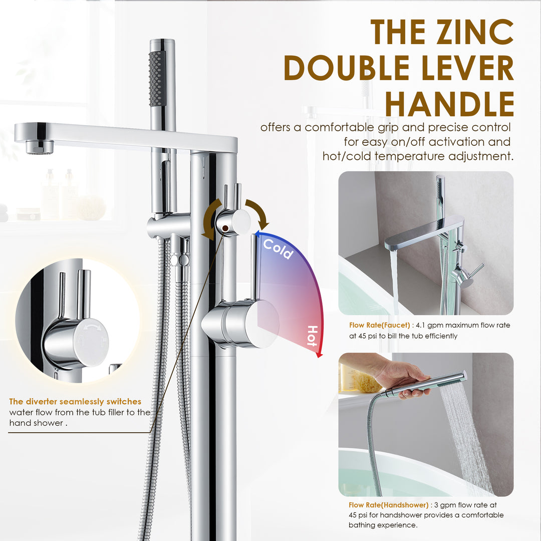 Allario Double Lever Handles Freestanding Floor Mounted Tub Filler