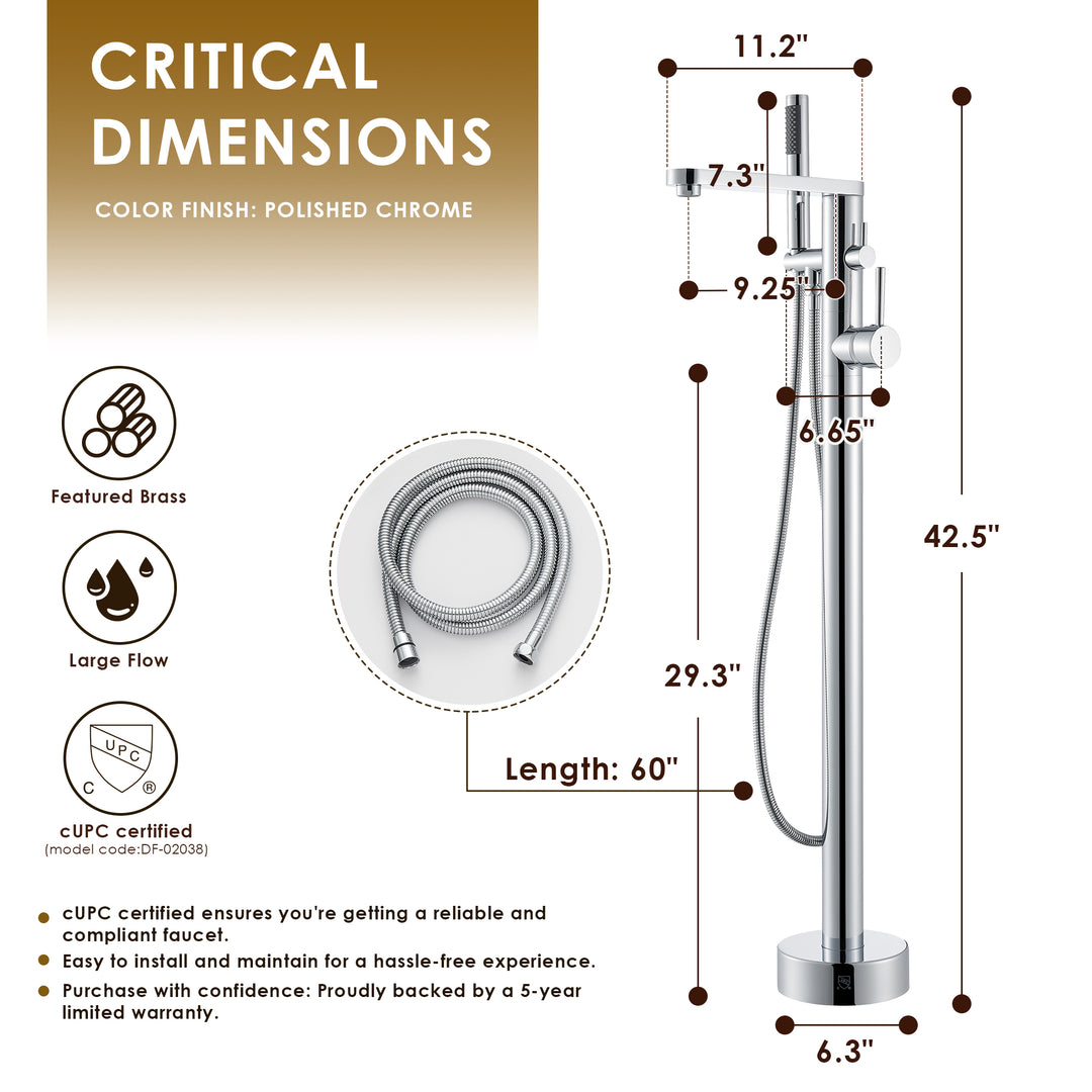 Allario Double Lever Handles Freestanding Floor Mounted Tub Filler