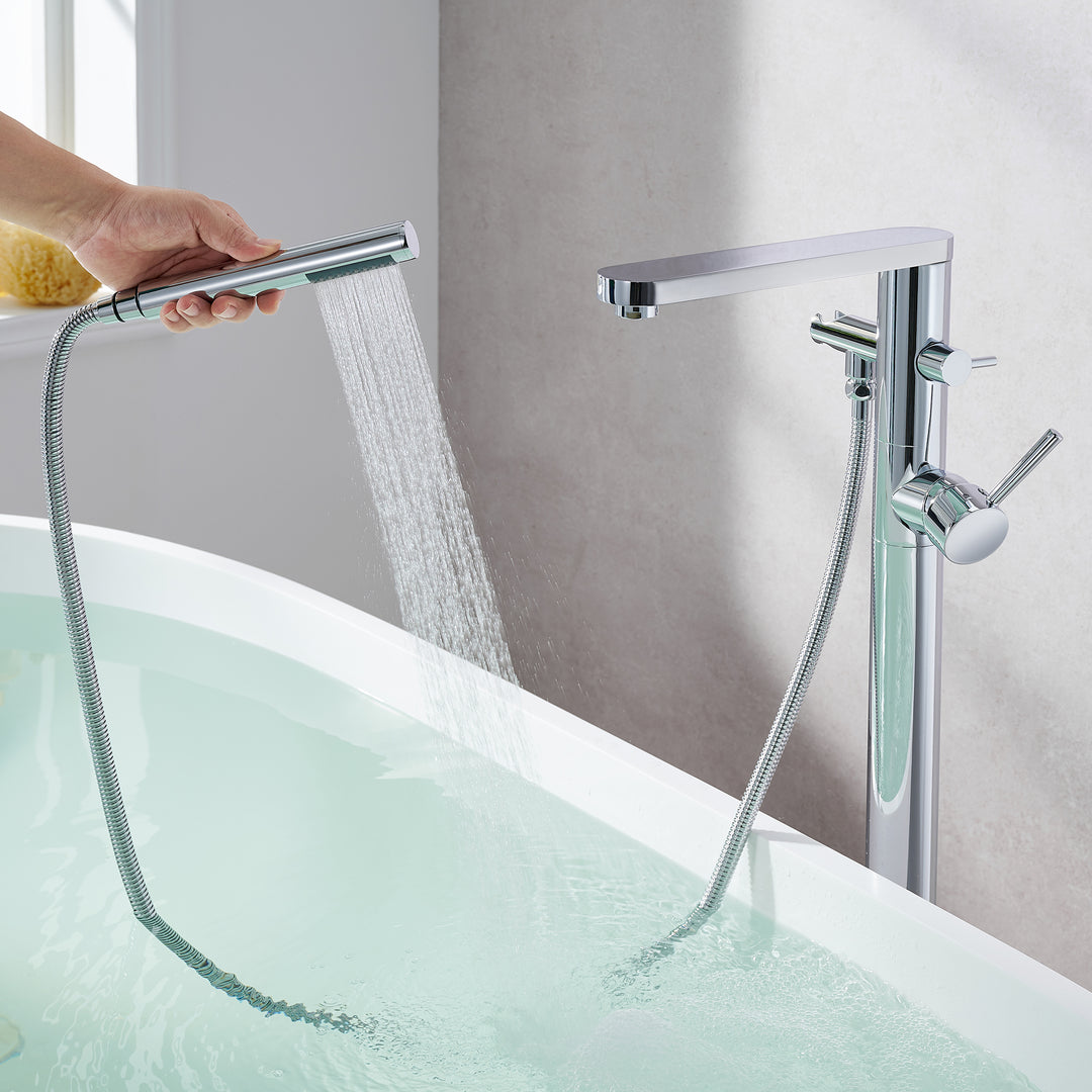 Allario Double Lever Handles Freestanding Floor Mounted Tub Filler