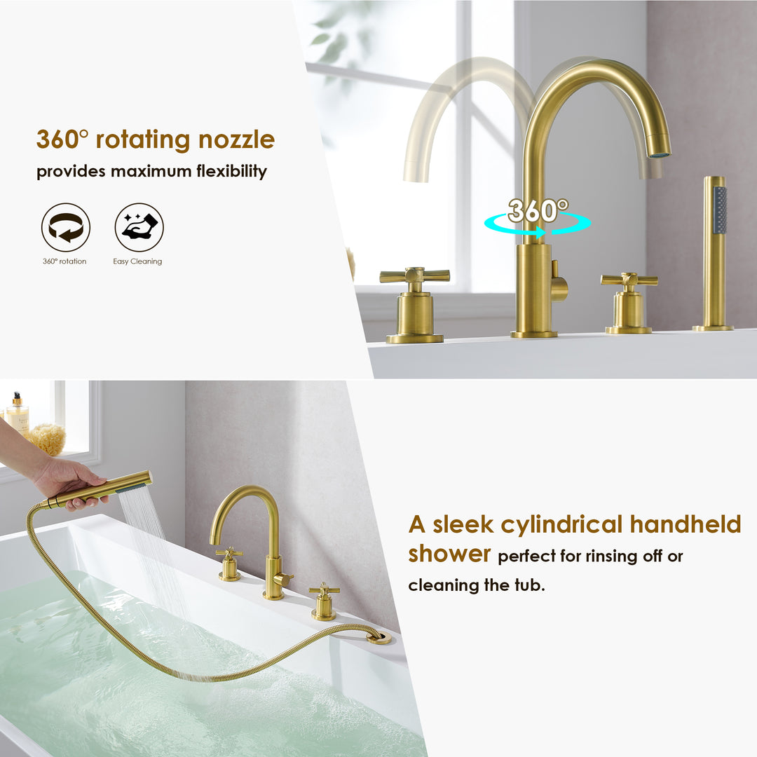 Sundale Cross Handles Deck-Mount Roman Tub Faucet