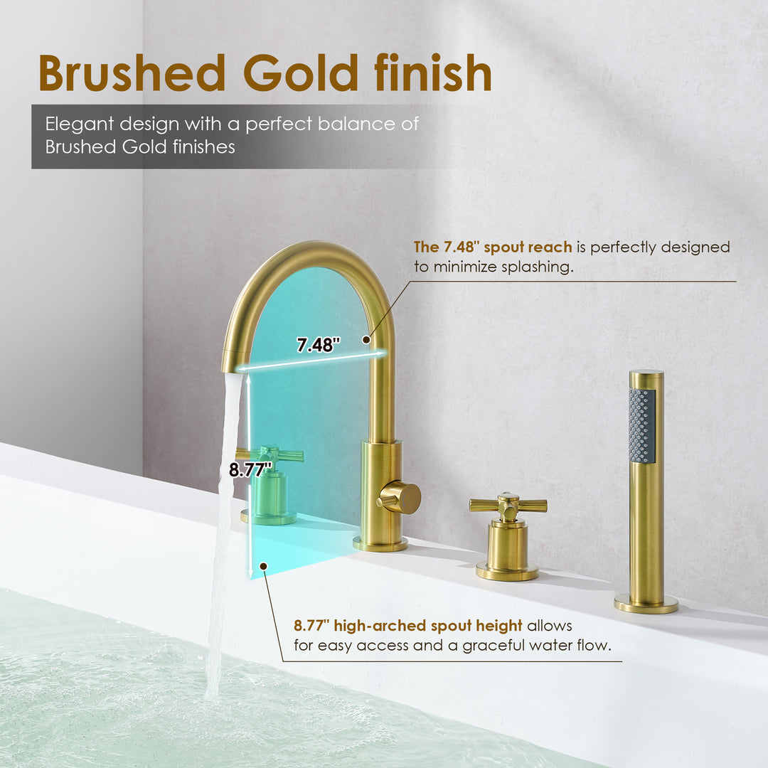 Sundale Cross Handles Deck-Mount Roman Tub Faucet