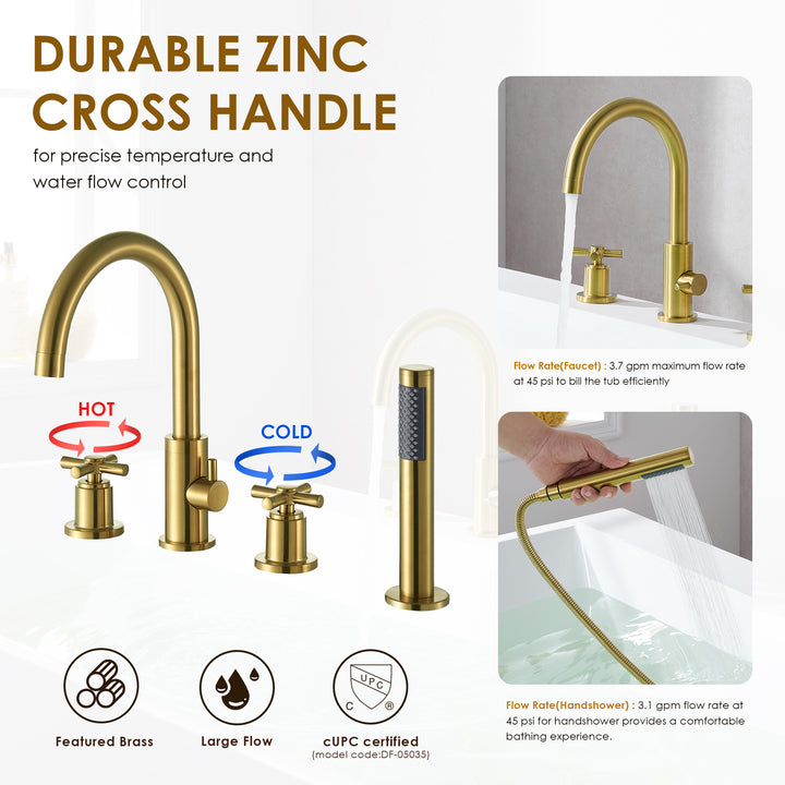 Sundale Cross Handles Deck-Mount Roman Tub Faucet