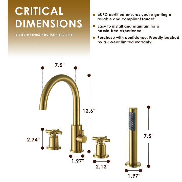 Sundale Cross Handles Deck-Mount Roman Tub Faucet