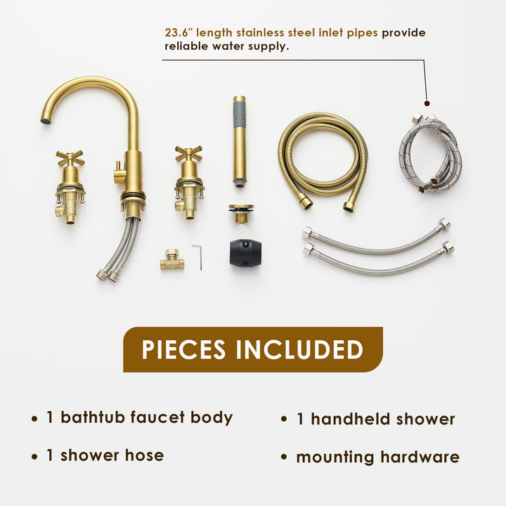 Sundale Cross Handles Deck-Mount Roman Tub Faucet