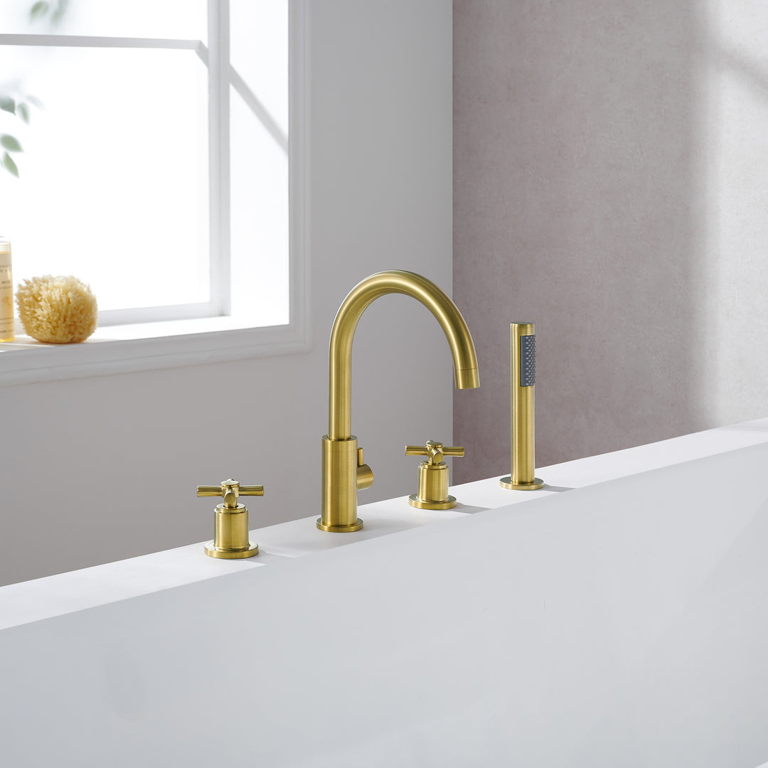 Sundale Cross Handles Deck-Mount Roman Tub Faucet