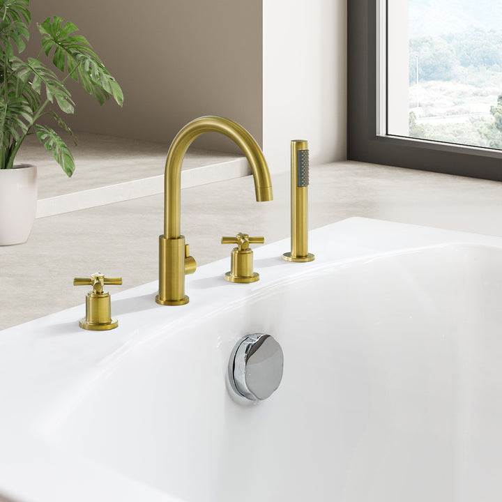 Sundale Cross Handles Deck-Mount Roman Tub Faucet