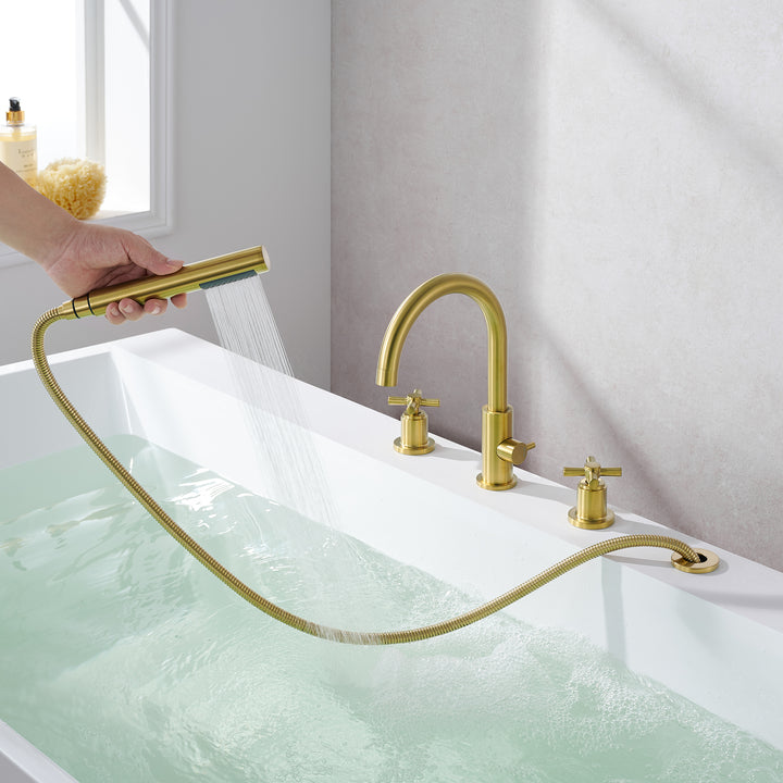 Sundale Cross Handles Deck-Mount Roman Tub Faucet