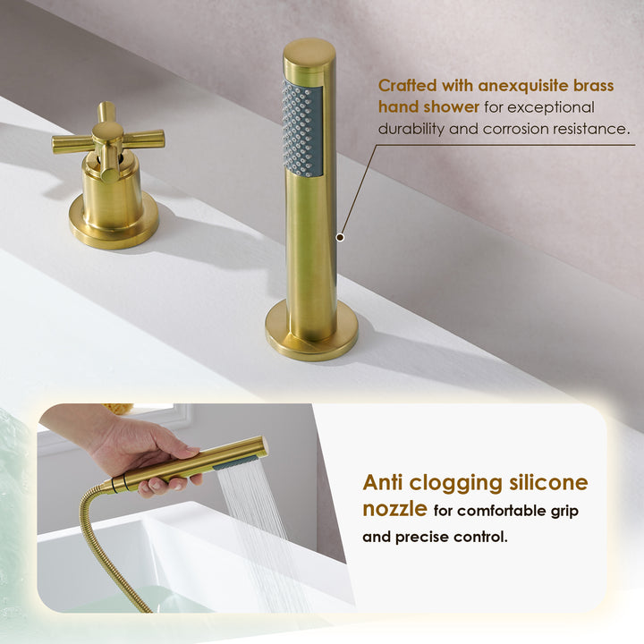 Sundale Cross Handles Deck-Mount Roman Tub Faucet