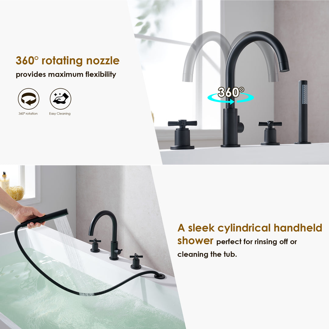 Sundale Cross Handles Deck-Mount Roman Tub Faucet