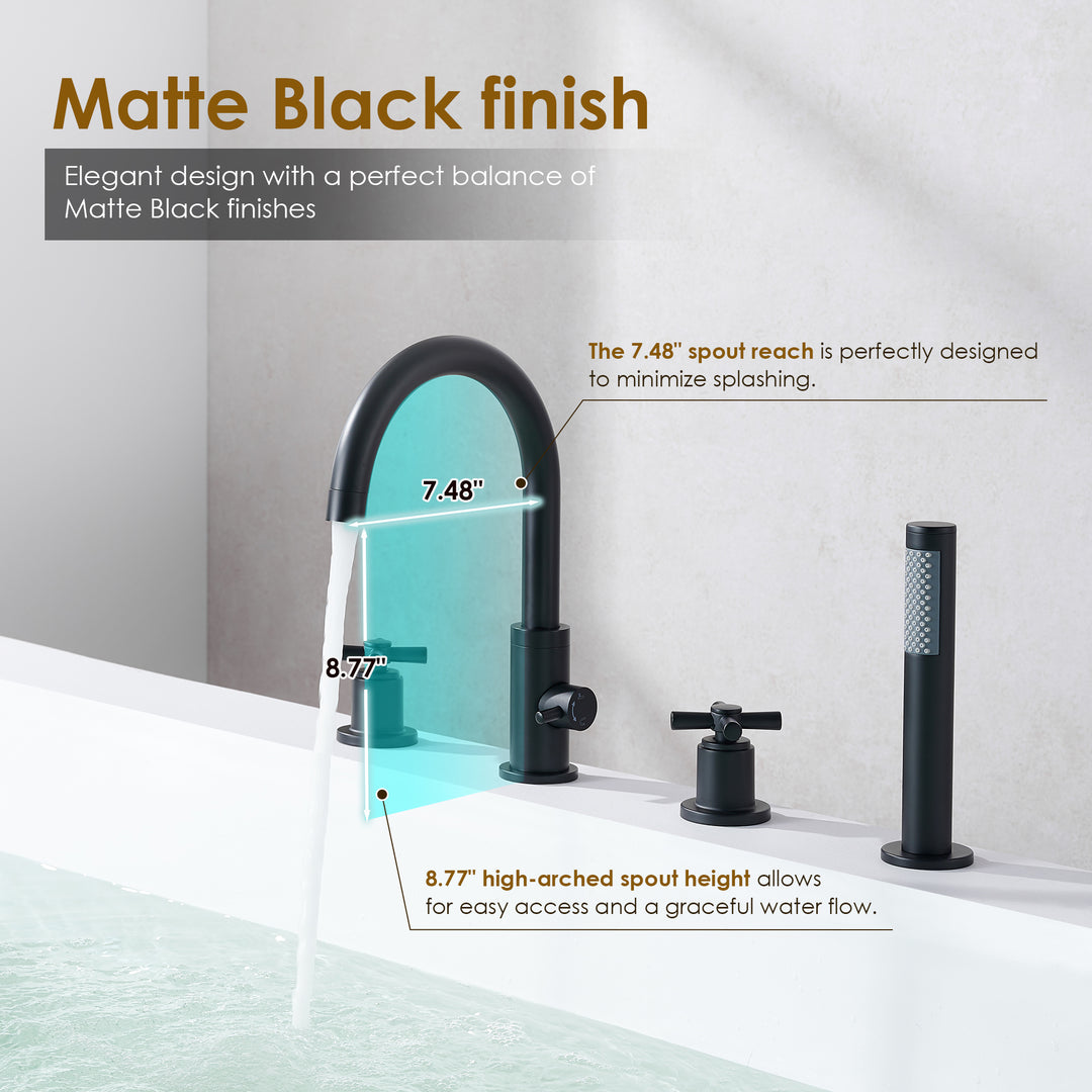 Sundale Cross Handles Deck-Mount Roman Tub Faucet