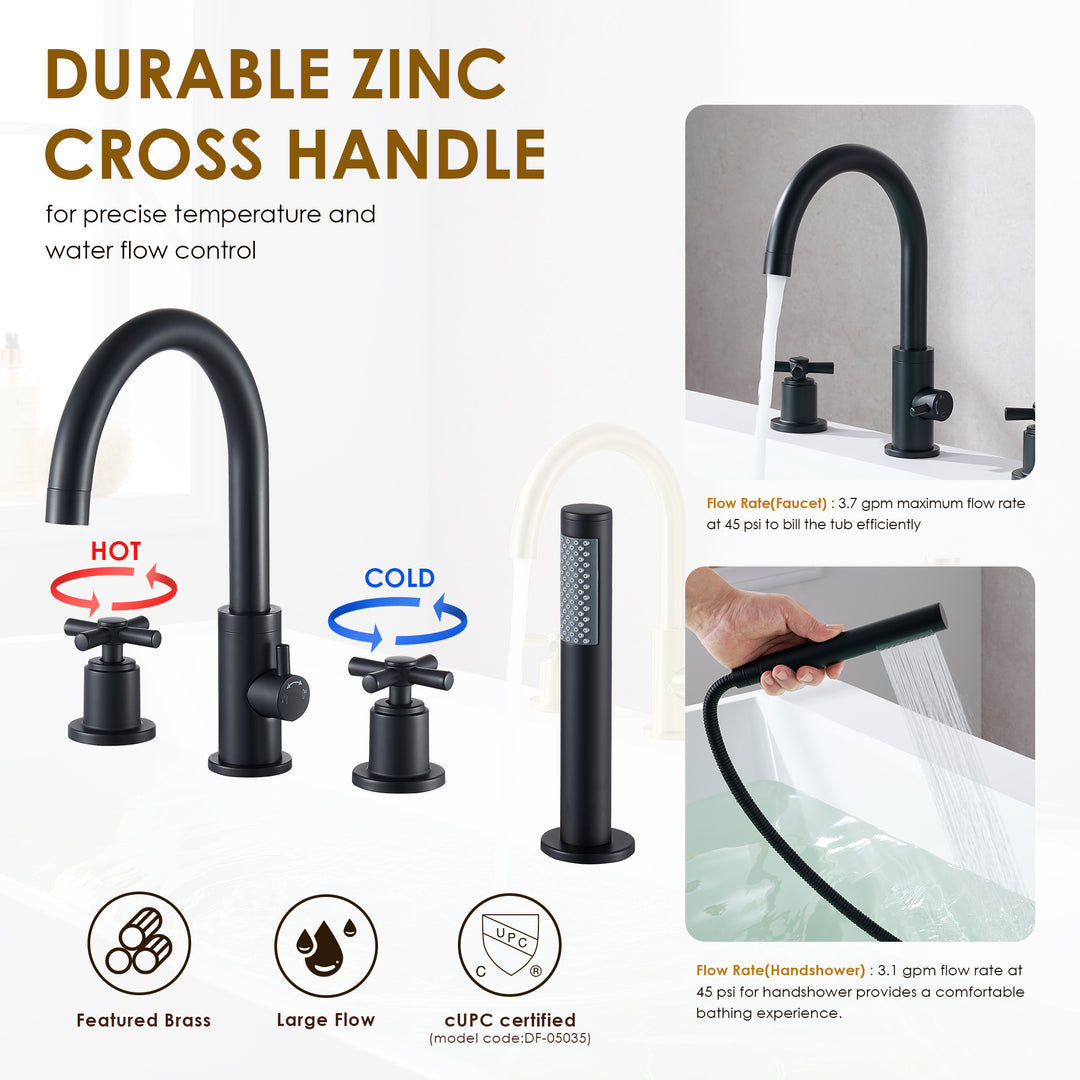 Sundale Cross Handles Deck-Mount Roman Tub Faucet