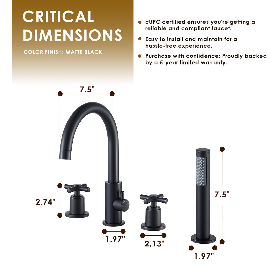Sundale Cross Handles Deck-Mount Roman Tub Faucet