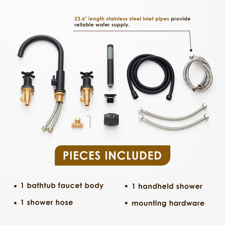 Sundale Cross Handles Deck-Mount Roman Tub Faucet