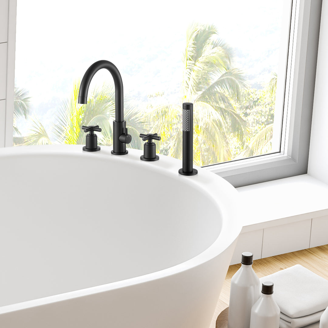 Sundale Cross Handles Deck-Mount Roman Tub Faucet