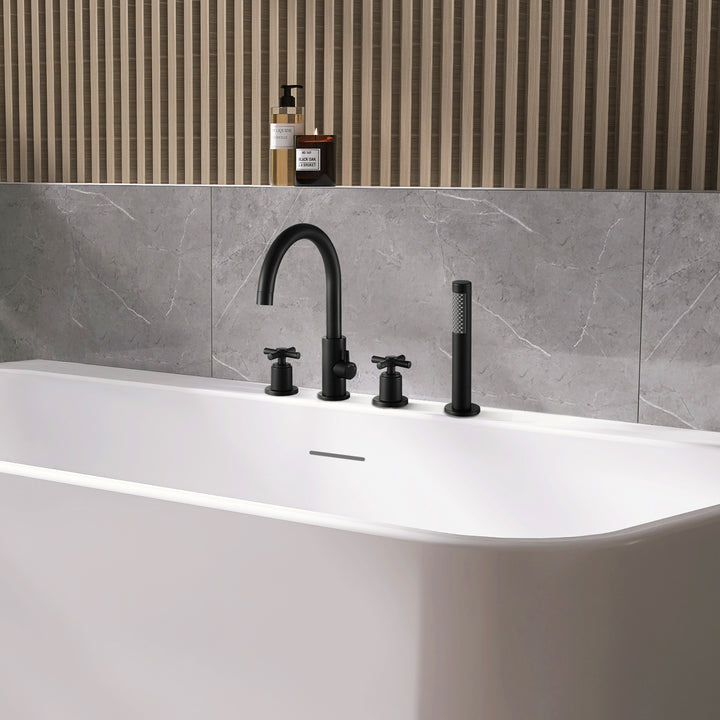 Sundale Cross Handles Deck-Mount Roman Tub Faucet
