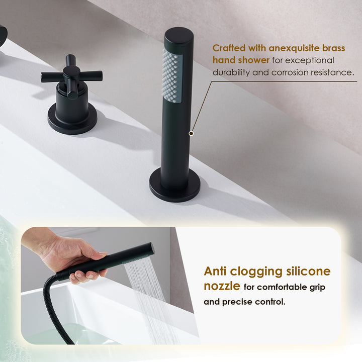 Sundale Cross Handles Deck-Mount Roman Tub Faucet