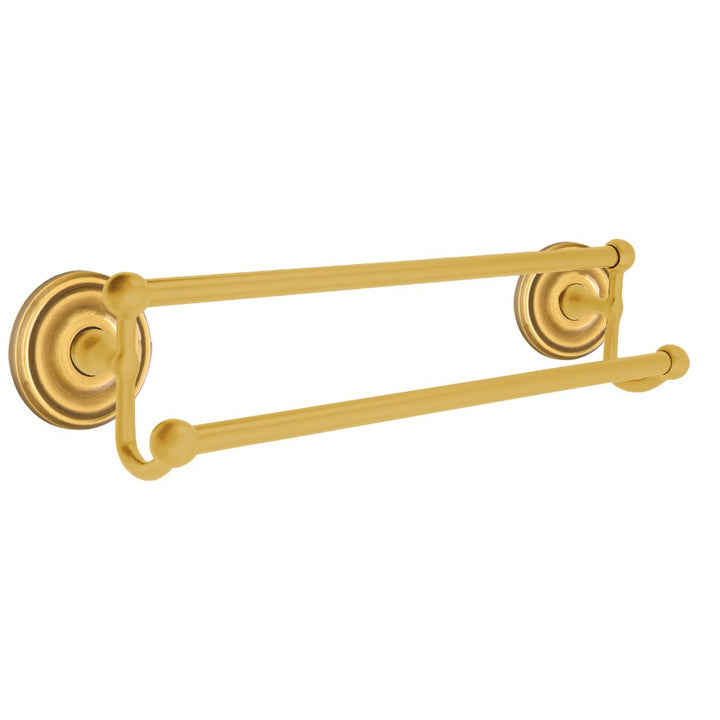 Traditional Brass Collection 18" Double Towel Bar with Regular Rose by Emtek