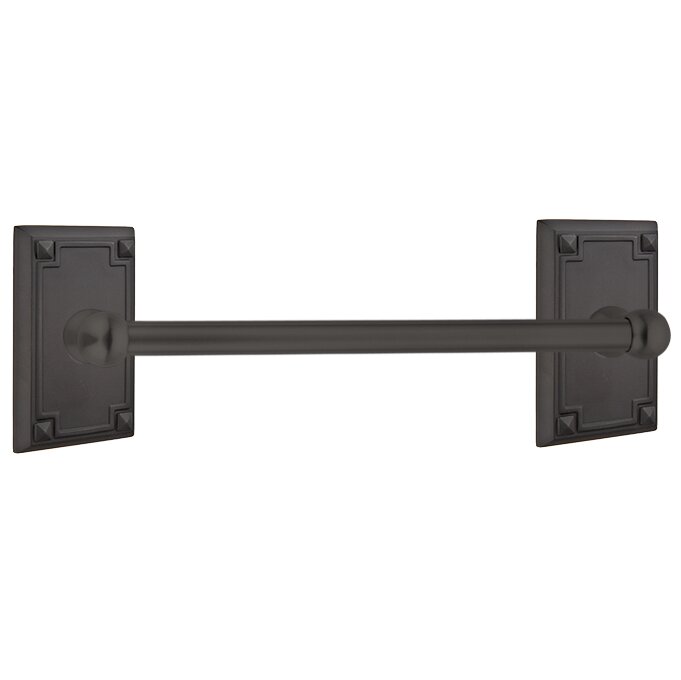 Traditional Brass Collection 12" Single Towel Bar with Arts & Crafts Rectangular Rose by Emtek