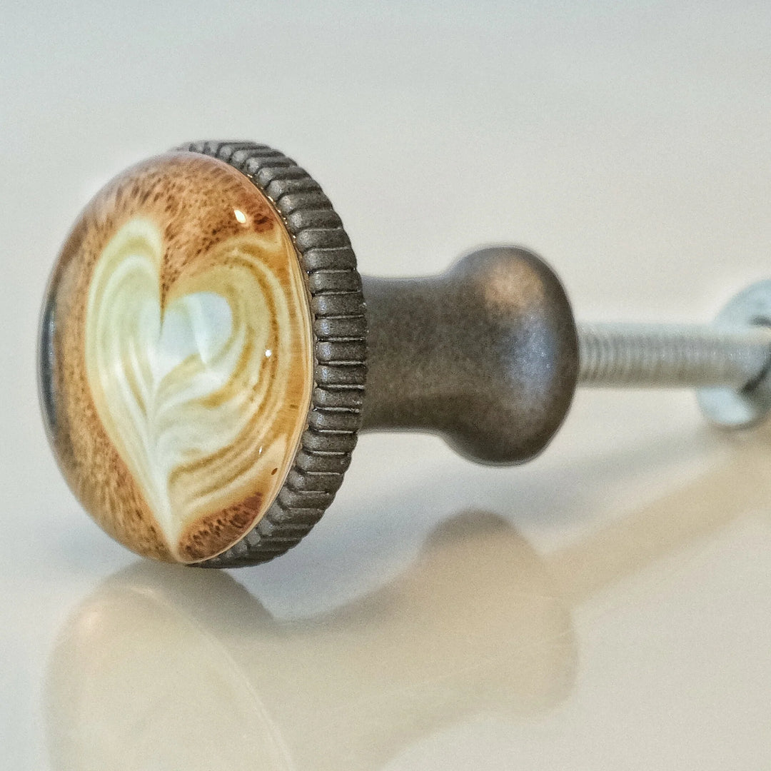 Charleston Knob Company Coffee Latte Art Pewter Knob - Heart Design