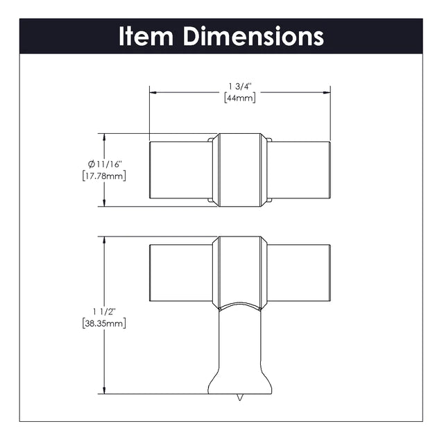 Hickory Hardware 1-3/4 Inch x 11/16 Inch Crystal Palace T-Knob